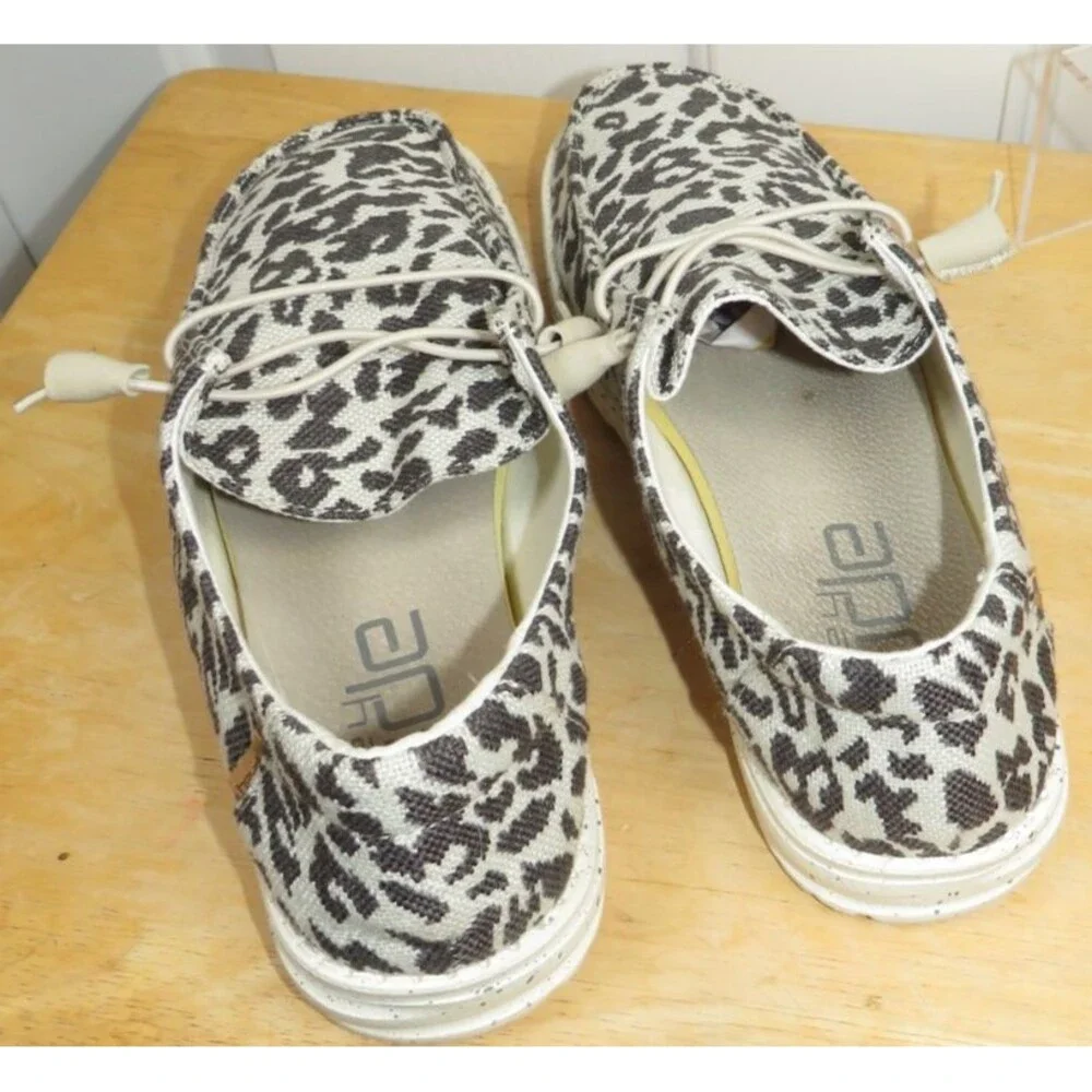 Hey Dude Wendy Woven Cheetah Grey Slip On Loafer Women's Size 10